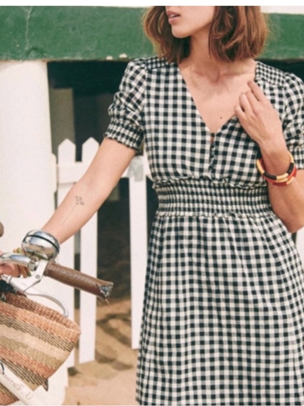 Sezane 36 Black and White Gingham Smocked Waist Dress - Women's